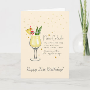 Pina Colada Cocktail 21st Happy Birthday Card