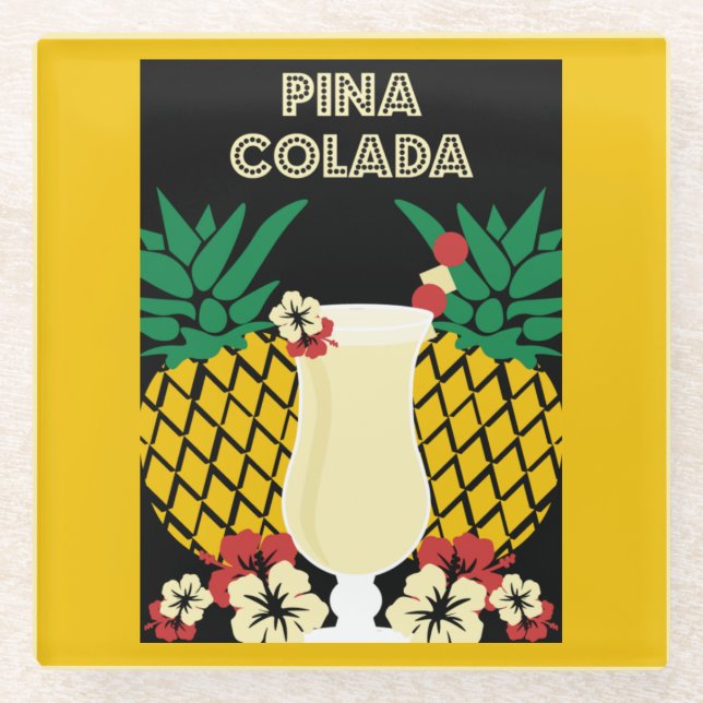 Piña Colada Cocktail Drink   Glass Coaster (Front)
