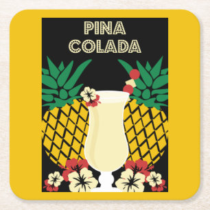 Piña Colada Cocktail Drink Square Paper Coaster