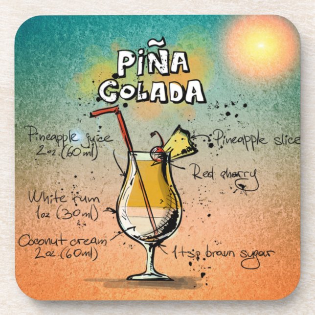 Pina Colada Drink Illustration Coaster (Front)