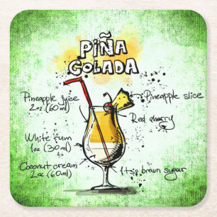 Pina Colada Drink Recipe Square Paper Coaster
