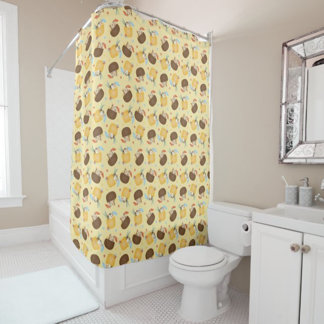 Pina Colada Pineapple Coconut Dogs Pattern Shower Curtain (In Situ)