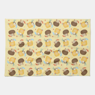 Pina Colada Pineapple Coconut Dogs Pattern Tea Towel