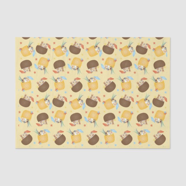 Pina Colada Pineapple Coconut Dogs Pattern Tissue Paper (Front)