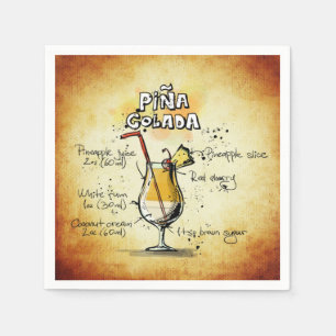 Pina Colada Recipe Bar Gold Paper Napkin