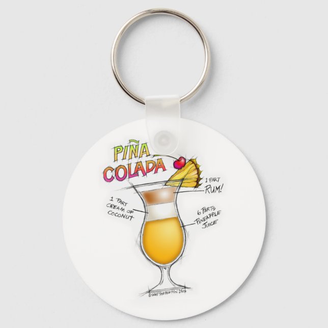 PINA COLADA RECIPE COCKTAIL ART KEY RING (Front)