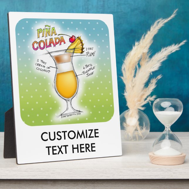 PINA COLADA RECIPE COCKTAIL ART PLAQUE (Side)