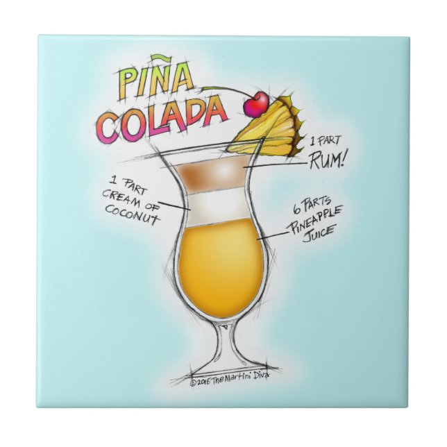 PINA COLADA RECIPE COCKTAIL ART TILE (Front)