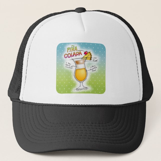 PINA COLADA RECIPE COCKTAIL ART TRUCKER HAT (Front)