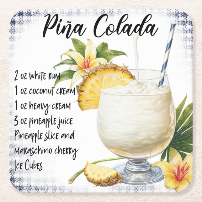 Pina Colada Square Paper Coaster (Front)