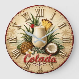 Piña Colada Tropical Beach Cocktail Summer Bar Large Clock