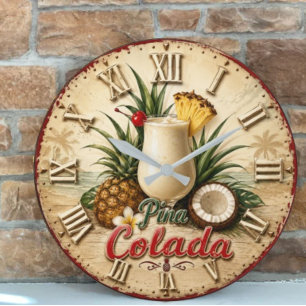 Piña Colada Tropical Beach Cocktail Summer Bar Large Clock