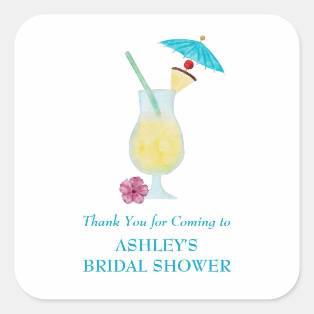 Piña Colada Tropical Wedding Bridal Shower  Square Sticker (Front)