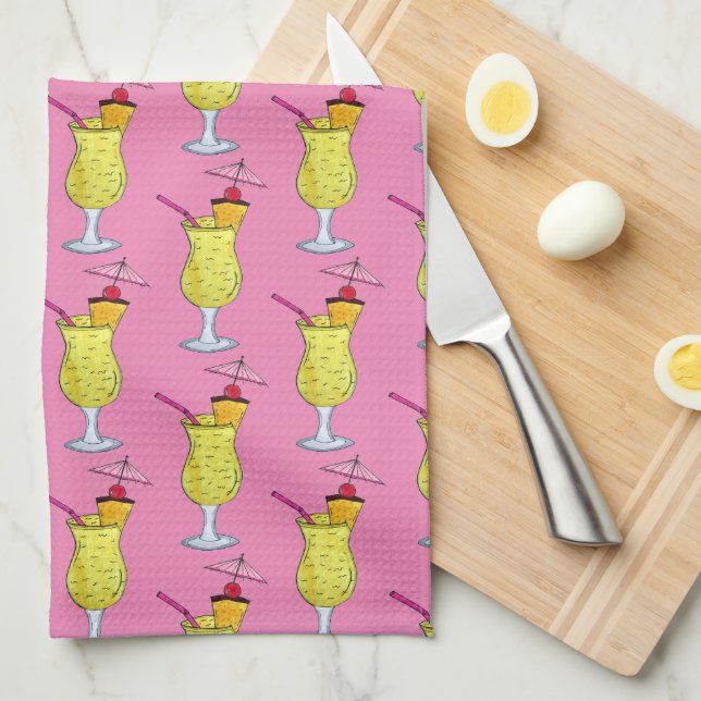 Pina Piña Colada Puerto Rican Pineapple Cocktail Tea Towel (Quarter Fold)