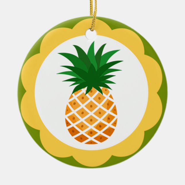 Pinapple and Flamingo Bird Ceramic Tree Decoration (Front)