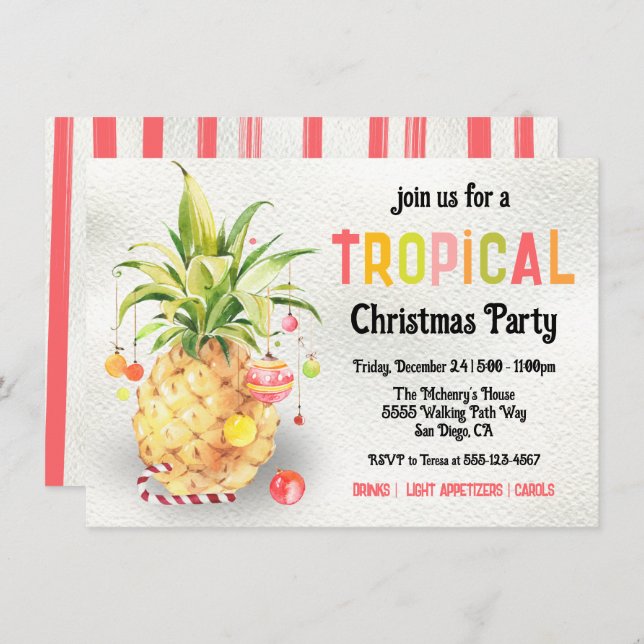 Pinapple Tropical Christmas Party Invitation (Front/Back)