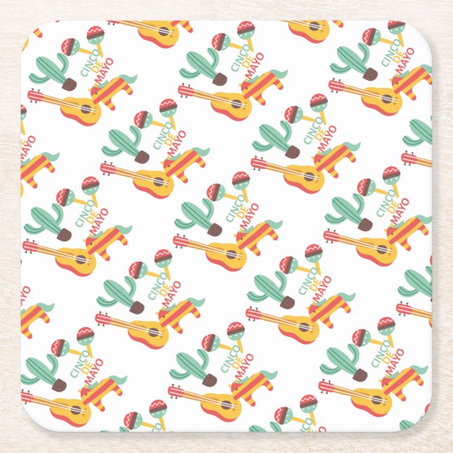pinata cinco de mayo square paper coaster (Front)