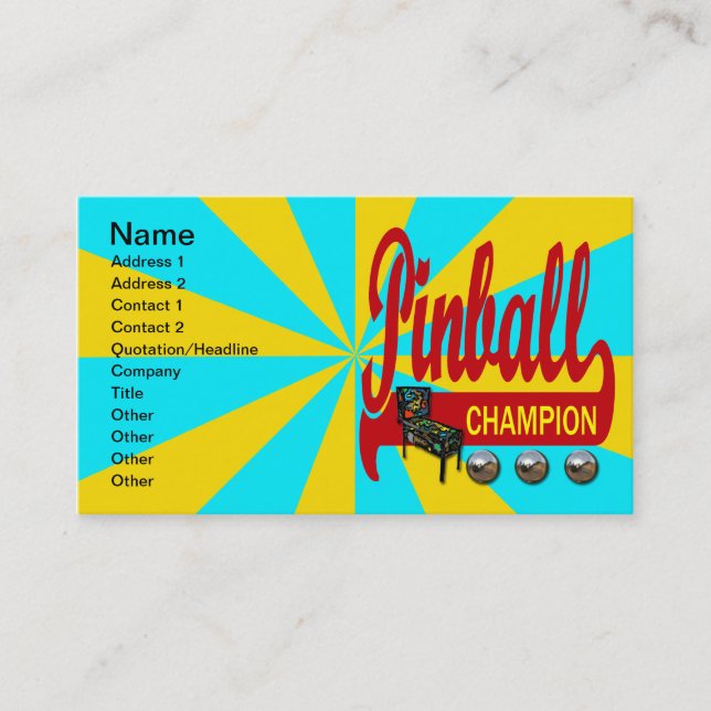 Pinball Champion Business Card (Front)