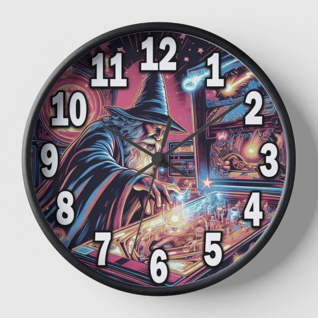 Pinball Player Wall Clock with Wood Frame #2 (Front)