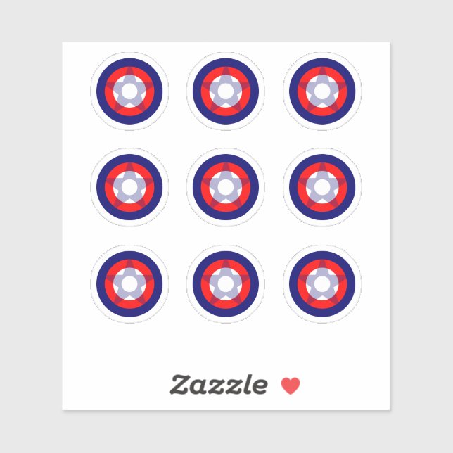 Pinball Red/White/Blue "Star" Round Target Sticker (Sheet)