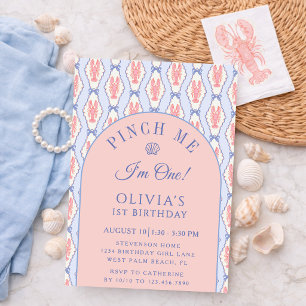 Pinch Me I’m One Preppy Lobster Beach 1st Birthday Invitation
