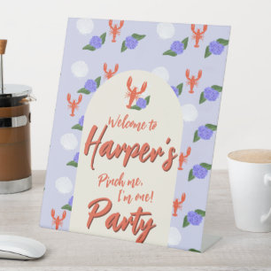 "Pinch Me! I'm One" Coastal Lobster Birthday  Pedestal Sign
