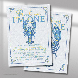 Pinch Me I'm One First Crawfish Birthday Invitation