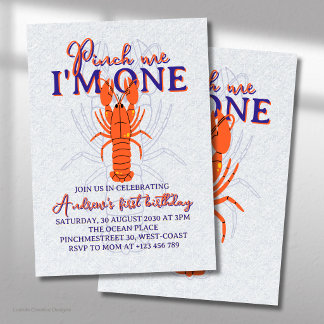Pinch Me I'm One First Ocean Crawfish Birthday Invitation