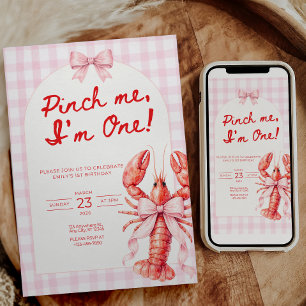 Pinch Me I'm One Girl Birthday Invitation Lobster