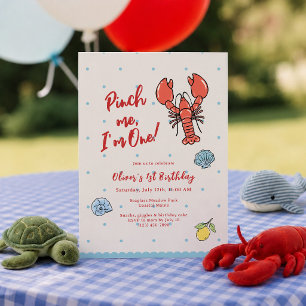 Pinch Me I'm One Lobster 1st Birthday Invitation