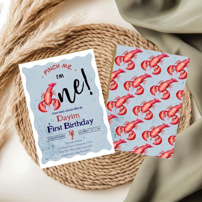 Pinch Me, I'm One Lobster Boy 1st Birthday Invitation (Creator Uploaded)