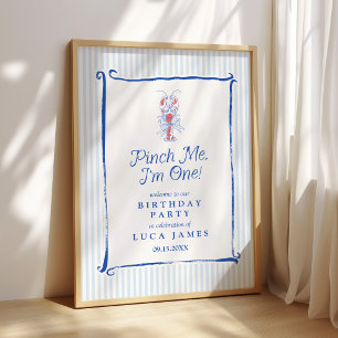 Pinch Me I'm One Vintage Lobster Blue 1st Birthday Poster