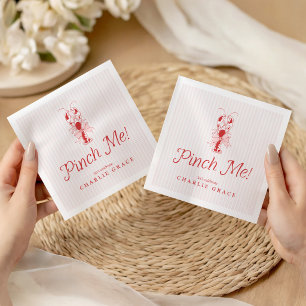 Pinch Me Vintage Lobster Pink & Red Stripe Napkin