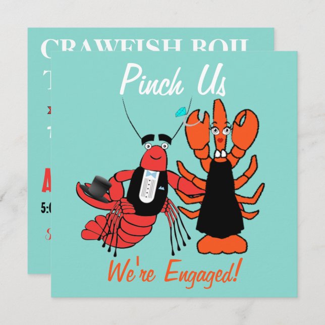 Pinch Us We're Engaged Crayfish Boil Shower Party Invitation (Front/Back)