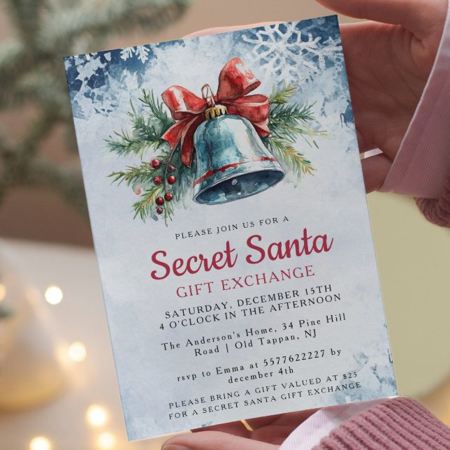 Pine and Bell Winter Secret Santa Christmas Party Invitation (Creator Uploaded)