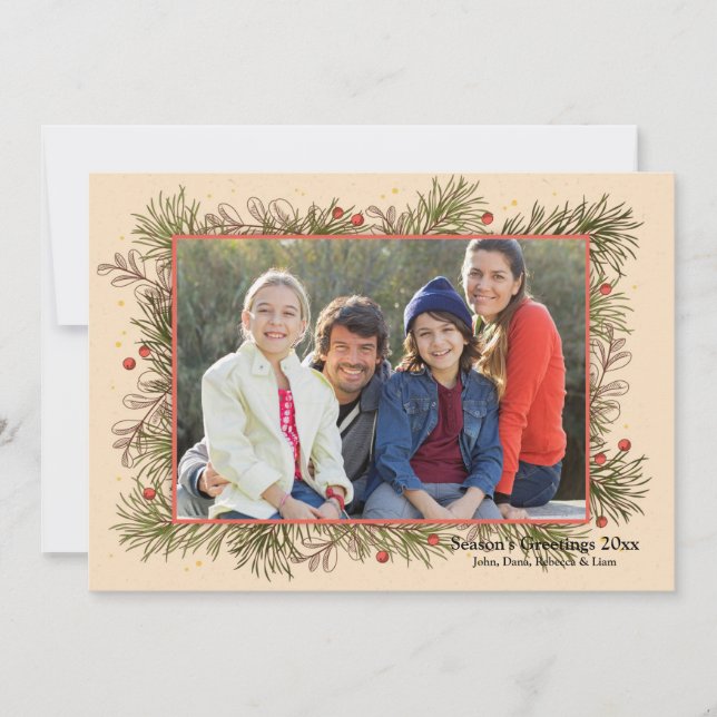Pine and Berries Frame Holiday Card (Front)