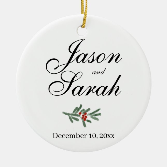 Pine and cranberry  | Save the date  Ceramic Tree Decoration (Front)