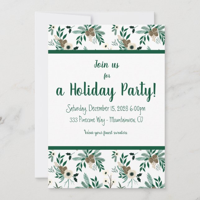 Pine and Holly Holiday Party Invitation (Front)