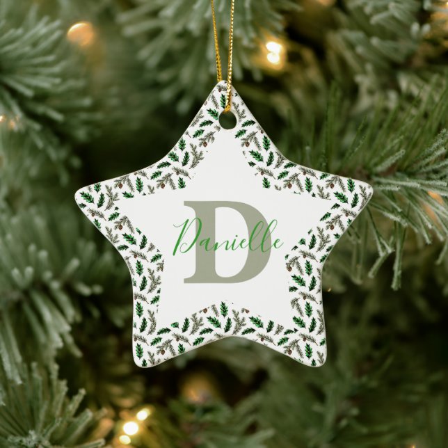 Pine and holly personalised ceramic tree decoration (Tree)