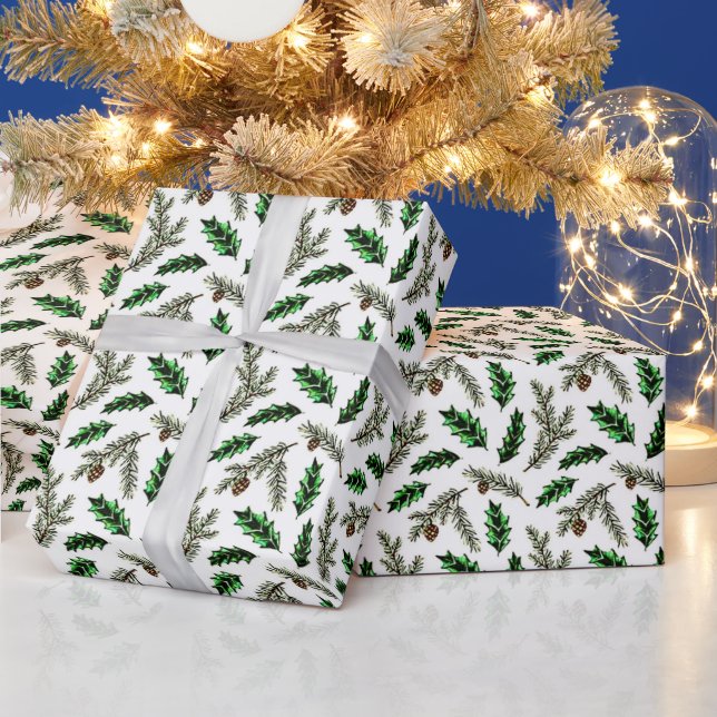 Pine and holly  wrapping paper (Holidays)
