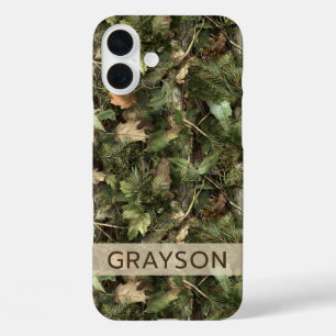 Pine and Leaves Camouflage Personalized iPhone 16 Plus Case