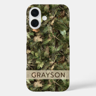 Pine and Leaves Camouflage Personalized iPhone 16 Case