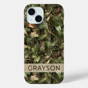 Pine and Leaves Camouflage Personalized iPhone 15 Case
