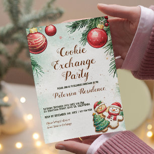 Pine and Ornaments Christmas Cookie Exchange Invitation