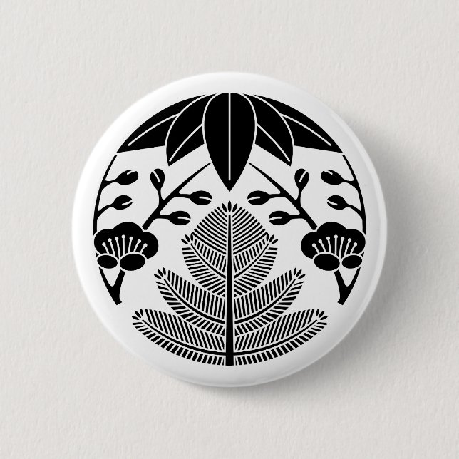 Pine bamboo ume 6 cm round badge (Front)