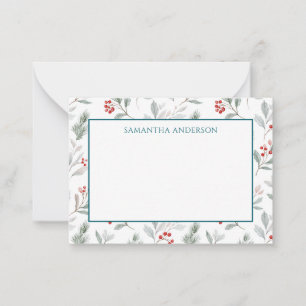 Pine Berry Personalised Christmas Flat Note Card