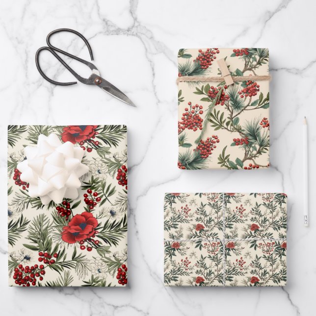 Pine Berry Wrapping Paper Sheet (Front)