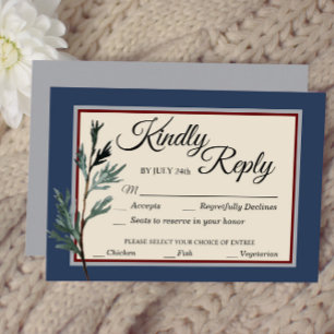 Pine Blue Winter Wedding Meal Choice RSVP Card