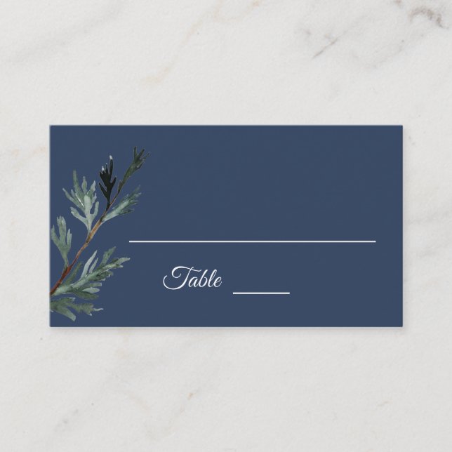 Pine Blue Winter Wedding Place Card (Front)