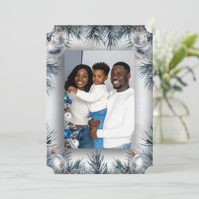 Pine Border Photo Christmas Card (Standing Front)